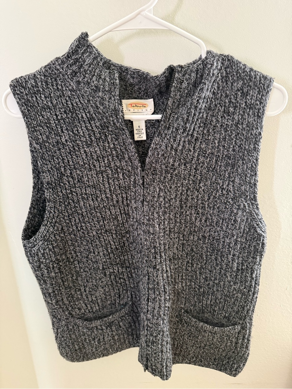 Talbots Gray Marled Knit Zip Front Vest